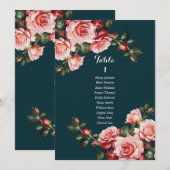 Invitation Dark moody pink and red roses seating chart card (Devant / Derrière)