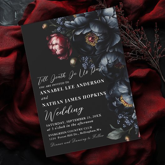 Invitation Dark Moody Romantic Black Peony Mariage gothique