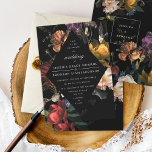 Invitation Dark Moody Romantic Floral Dutch Painterly Wedding<br><div class="desc">Dark jewel toned florals inspired by dutch masters. Customize the diamond color and background color on the front and the back. All of the text is editable. Custom request for a bride with backer.</div>