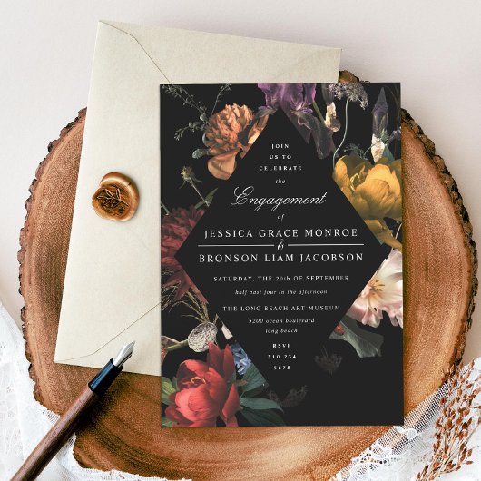 Invitation Dark Moody Romantic Floral Engagement Party