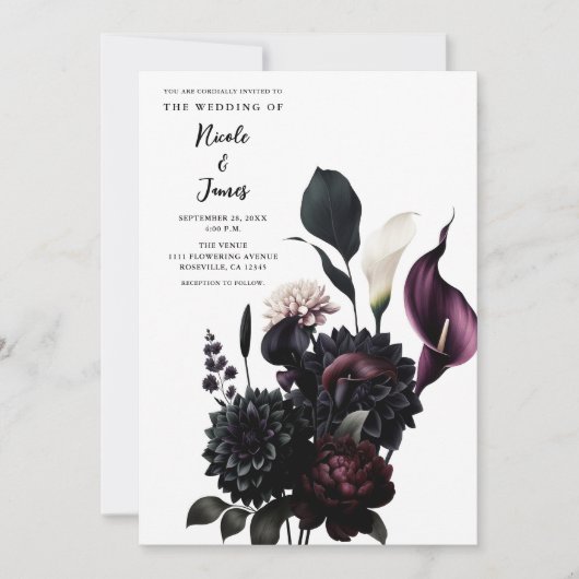 Invitation Dark Moody Romantic Floral Mariage blanc (Devant)