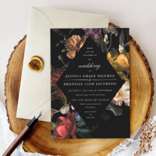 Invitation Dark Moody Romantic Floral Néerlandais Mariage