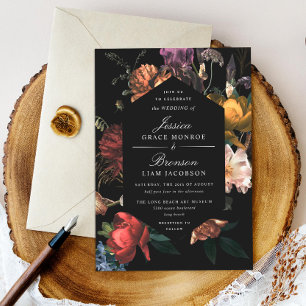 Invitation Dark Moody Romantic Floral Néerlandais Mariage