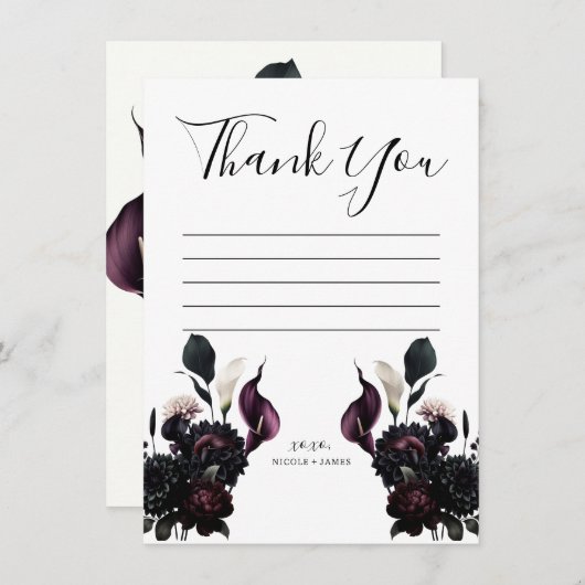 Invitation Dark Moody Romantic Mariage Floral (Devant / Derrière)