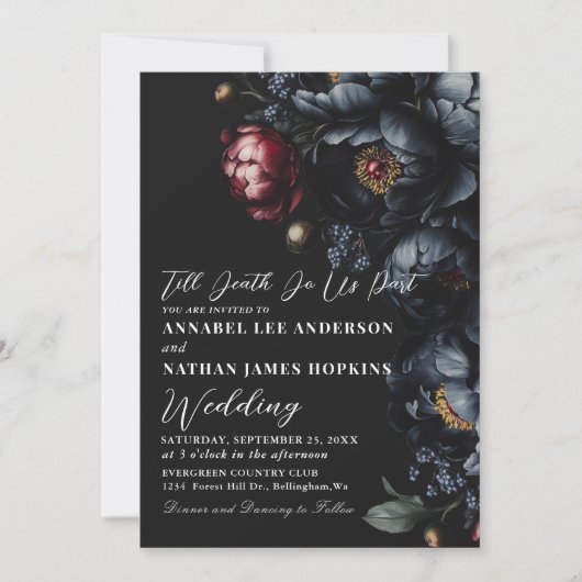 Invitation Dark Moody Romantic Peony Gothique Mariage QR Code (Devant)