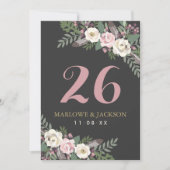 Invitation Dark Moody Rose rose Floral Mariage Numéro de tabl (Devant)