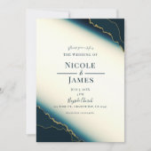 Invitation Dark Navy Blue & Gold Modern Coastal Beach Mariage (Devant)