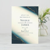 Invitation Dark Navy Blue & Gold Modern Coastal Beach Mariage (Debout devant)