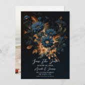 Invitation Dark Navy Blue Gold Rustic Glam Boho Enregistrer l (Devant / Derrière)