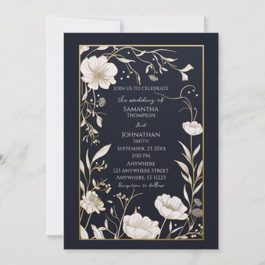 Invitation Dark Navy Gold de Mariage blanc (Devant)