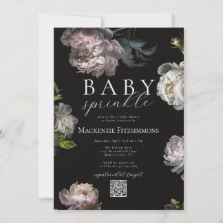 Invitation Dark Peony Floral Photo Baby Sprinkle 