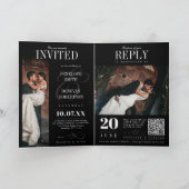 Invitation Dark Photo Magazine QR Code Tout en un Mariage (Intérieur)