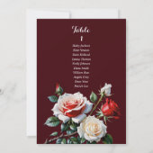 Invitation Dark Pretty pink white red rose seating chart card (Dos)