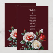 Invitation Dark Pretty pink white red rose seating chart card (Devant / Derrière)