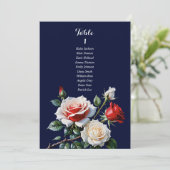 Invitation Dark Pretty pink white red rose seating chart card (Debout devant)