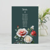 Invitation Dark Pretty pink white red rose seating chart card (Debout devant)