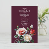 Invitation Dark Pretty pink white red roses bridal shower (Debout devant)