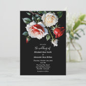 Invitation Dark Pretty white red pink roses floral wedding (Debout devant)