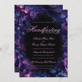 Invitation Dark Purple Boho Witch Crystals Black Handfasting