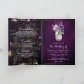 Invitation Dark Purple Floral Mason Jar QR Code Moody Wedding (Intérieur)