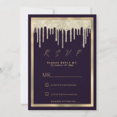 Invitation Dark purple gold luxury glitter drips RSVP (Devant)