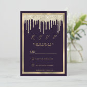 Invitation Dark purple gold luxury glitter drips RSVP (Debout devant)