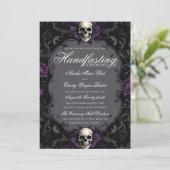 Invitation Dark Purple Gothic Boho Floral Skull Handfasting (Debout devant)