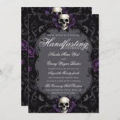 Invitation Dark Purple Gothic Boho Floral Skull Handfasting (Devant / Derrière)