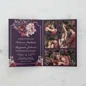 Invitation Dark Purple Moody Floral Frame QR Code Wedding (Intérieur)