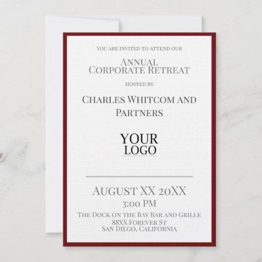 Invitation Dark Red Business ou Corporate Event avec logo (Devant)