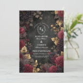Invitation Dark Romance Bourgogne Floral Mariage (Debout devant)