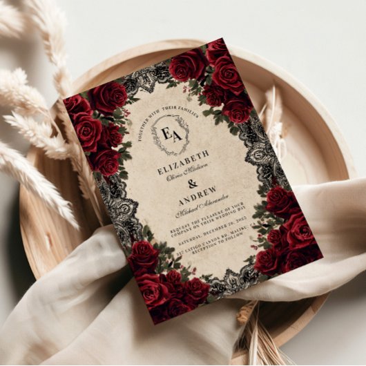 Invitation Dark Romance Crimson Floral Mariage