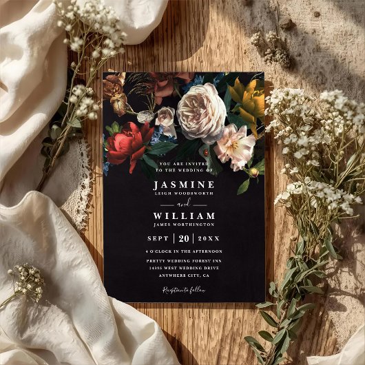 Invitation Dark Romantic Floral Dutch Chic QR Code Wedding