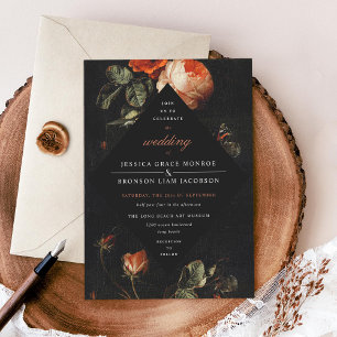 Invitation Dark Romantic Floral Rose Master Mariage néerlanda