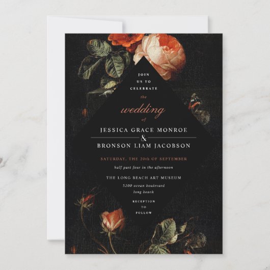 Invitation Dark Romantic Floral Rose Master Mariage néerlanda (Devant)