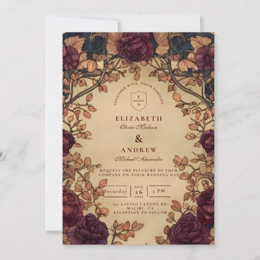 Invitation Dark Romantic Floral Wedding (Devant)
