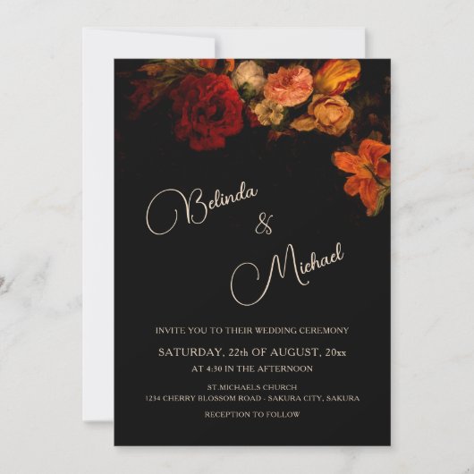 Invitation Dark Romantic Flowers | Photo Wedding (Devant)