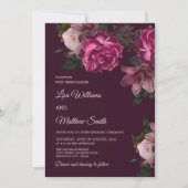 Invitation Dark Romantic Hand Drawn Roses Wedding (Devant)
