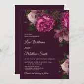 Invitation Dark Romantic Hand Drawn Roses Wedding (Devant / Derrière)