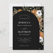 Invitation Dark Romantic Moody Floral Boho Arch Mariage noir (Devant)