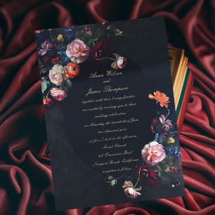 Invitation Dark Romantic Moody Floral Calligraphie Mariage