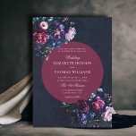 Invitation Dark Romantic Moody Florals Bijou Bourgogne Mariag<br><div class="desc">Un magnifique agencement floral de fleurs sombres et maussades dans les tons bijoux encadre ce faire-part de mariage époustouflant avec un thème romantique foncé. Un arrière - plan de marine foncé et un cadre de cercle bordeaux sont l'arrière - plan de la typographie classique et des touches de calligraphie élégante...</div>