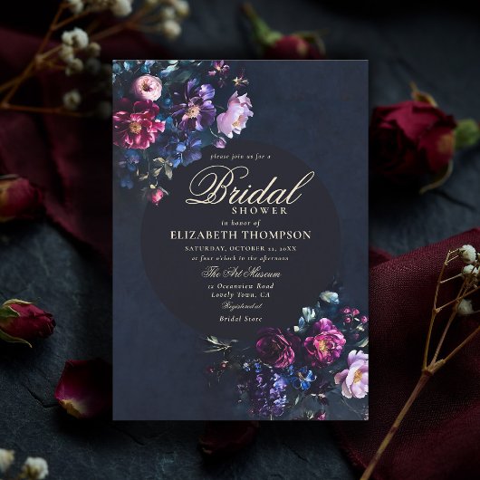 Invitation Dark Romantic Moody Florals Jewel Bridal Shower