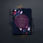Invitation Dark Romantic Moody Florals Jewel Mauve Mariage<br><div class="desc">Un agencement floral de flores sombres moody dans les tons bijoux encadre ce faire-part de mariage époustouflant avec un thème romantique foncé. Un cadre de cercle marine foncé et arrière - plan mauve sont l'arrière - plan de la typographie classique et des touches de calligraphie élégante dans une teinte d'or...</div>