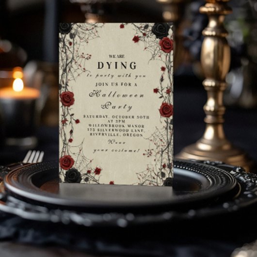 Invitation Dark Roses & Cobwebs Halloween Night
