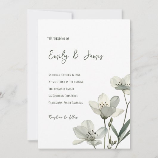 Invitation Dark Sage Green Botanical Wedding (Devant)