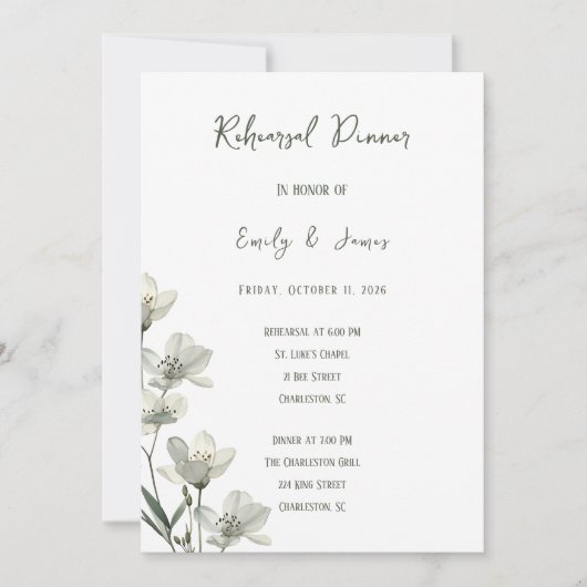 Invitation Dark Sage Green Botanical Wedding (Devant)