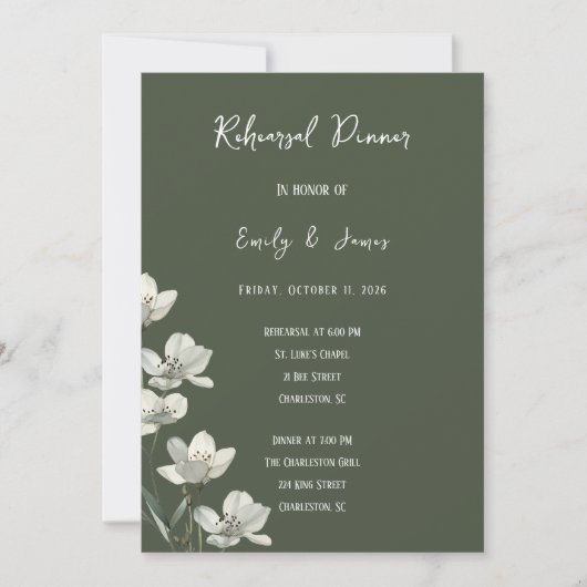 Invitation Dark Sage Green Botanical Wedding (Devant)