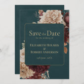 Invitation Dark Teal Floral Gothic Save the Date (Devant / Derrière)