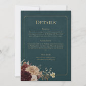 Invitation Dark Teal Floral Gothic Wedding Details Card (Devant)